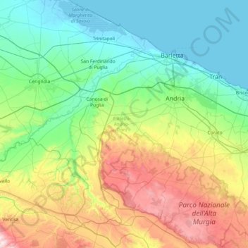 Mapa topográfico Barletta-Andria-Trani, altitud, relieve