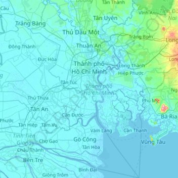 Mapa topográfico Thành phố Hồ Chí Minh, altitud, relieve