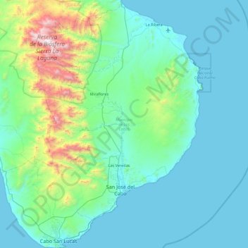 Mapa topográfico Municipio de Los Cabos, altitud, relieve