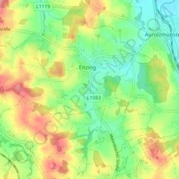 Mapa topográfico Eitzing, altitud, relieve