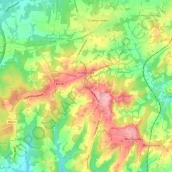 Mapa topográfico Turners Hill, altitud, relieve