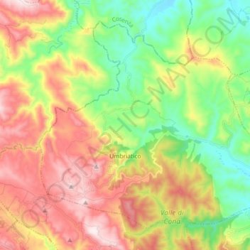 Mapa topográfico Umbriatico, altitud, relieve
