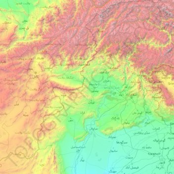 Mapa topográfico Khyber Pakhtunkhwa, altitud, relieve