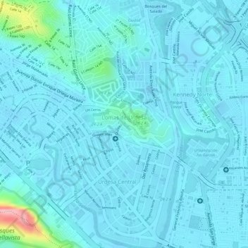 Mapa topográfico Lomas de Urdesa, altitud, relieve