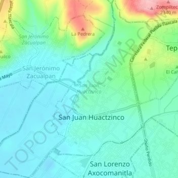 Mapa topográfico San Juan Huactzinco, altitud, relieve