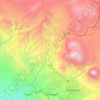 Mapa topográfico Yura, altitud, relieve
