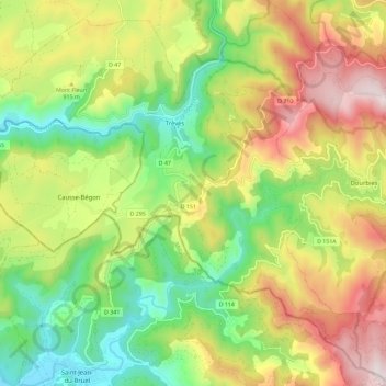 Mapa topográfico Trèves, altitud, relieve