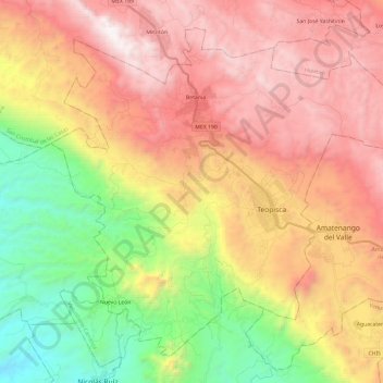 Mapa topográfico Teopisca, altitud, relieve
