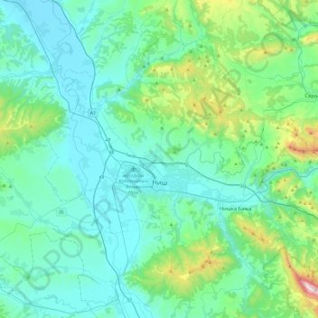 Mapa topográfico Niš, altitud, relieve