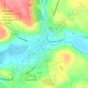 Mapa topográfico Sandy Lake, altitud, relieve