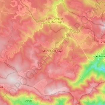 Mapa topográfico Mazan-l'Abbaye, altitud, relieve