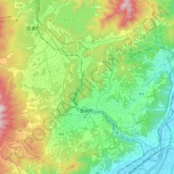 Mapa topográfico 飯綱町, altitud, relieve