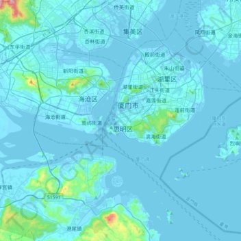 Mapa topográfico 厦门市, altitud, relieve