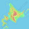 Mapa topográfico 北海道地方, altitud, relieve