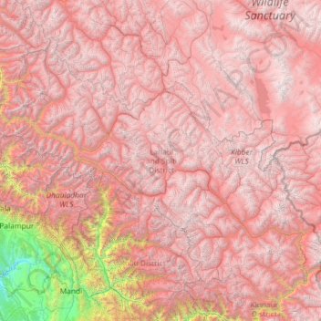 Mapa topográfico Lahaul and Spiti District, altitud, relieve