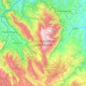Mapa topográfico Parco Nazionale della Majella, altitud, relieve