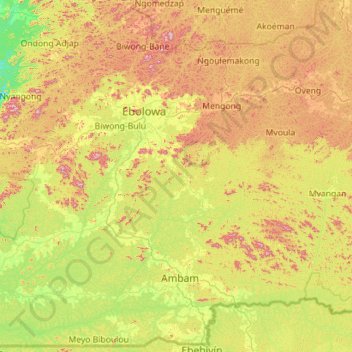 Mapa topográfico Communauté urbaine d'Ebolowa, altitud, relieve