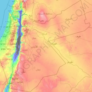 Mapa topográfico Jordanie, altitud, relieve