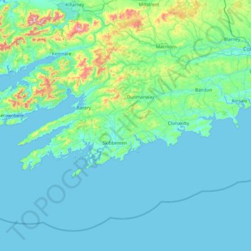 Mapa topográfico West Cork, altitud, relieve