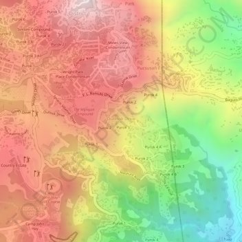 Mapa topográfico Outlook Drive, altitud, relieve