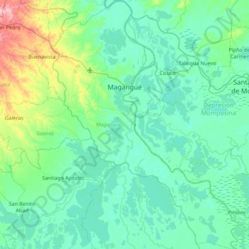 Mapa topográfico Magangué, altitud, relieve