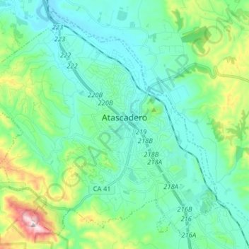 Mapa topográfico Atascadero, altitud, relieve