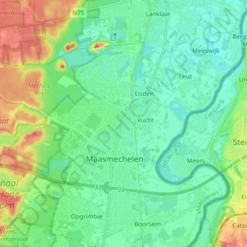 Mapa topográfico Mechelen-aan-de-Maas, altitud, relieve