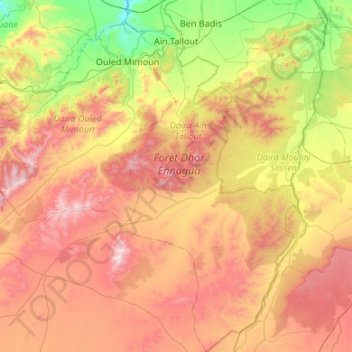 Mapa topográfico Aïn Tallout ⵄⵉⵏ ⵜⴰⵍⵓⵜ عين تالوت, altitud, relieve