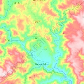 Mapa topográfico Ballao, altitud, relieve