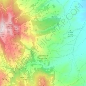 Mapa topográfico Castelluccio Valmaggiore, altitud, relieve