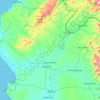 Mapa topográfico Provincia de Sullana, altitud, relieve