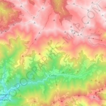 Mapa topográfico Collio, altitud, relieve