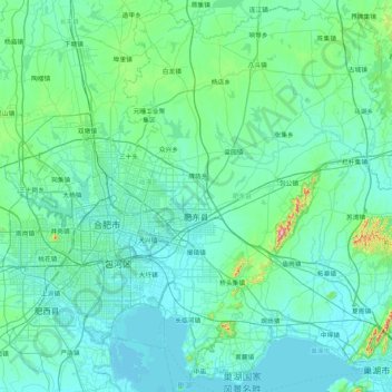 Mapa topográfico 肥东县, altitud, relieve