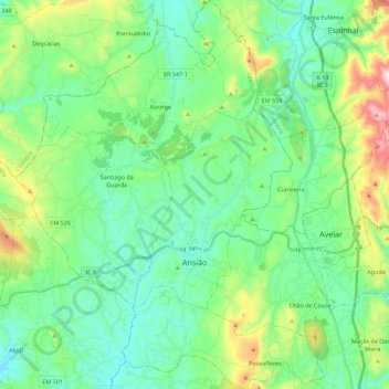 Mapa topográfico Ansião, altitud, relieve