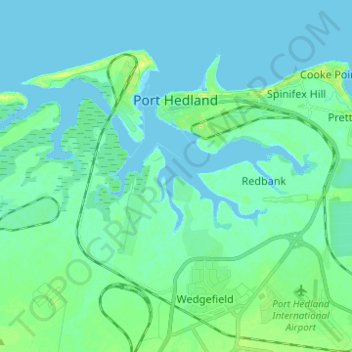 Mapa topográfico Port Hedland, altitud, relieve