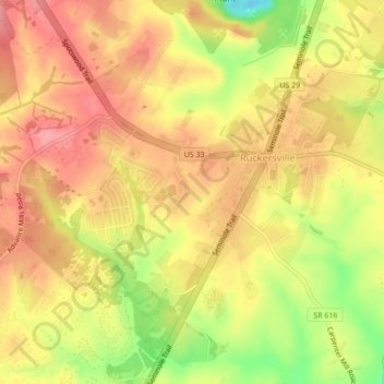 Mapa topográfico Ruckersville, altitud, relieve
