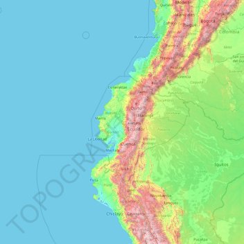 Mapa topográfico Equador, altitud, relieve
