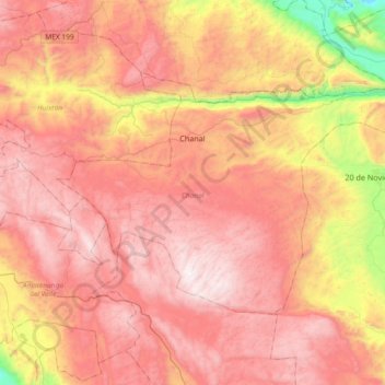 Mapa topográfico Chanal, altitud, relieve
