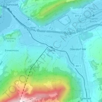 Mapa topográfico Stans, altitud, relieve