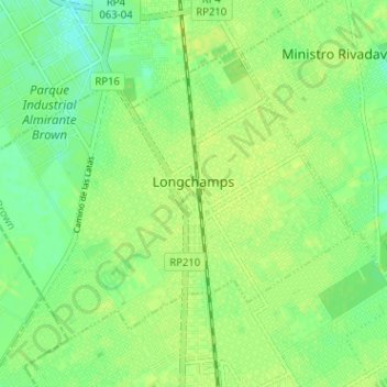 Mapa topográfico Longchamps, altitud, relieve
