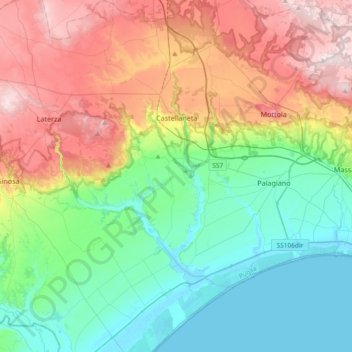 Mapa topográfico Castellaneta, altitud, relieve