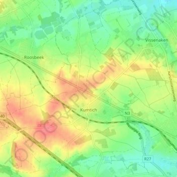 Mapa topográfico Kumtich, altitud, relieve