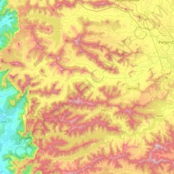 Mapa topográfico Mulshi, altitud, relieve