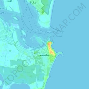 Mapa topográfico Yamba, altitud, relieve
