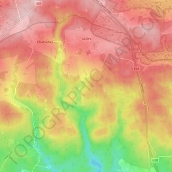 Mapa topográfico Tailles, altitud, relieve