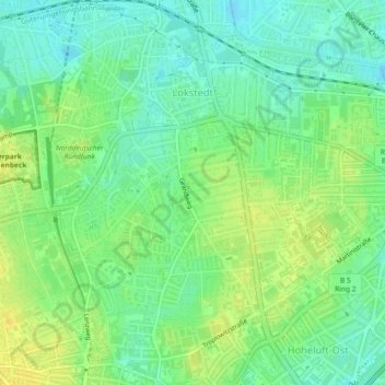 Mapa topográfico Lokstedt, altitud, relieve