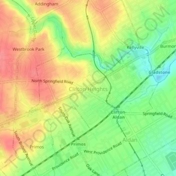 Mapa topográfico Clifton Heights, altitud, relieve