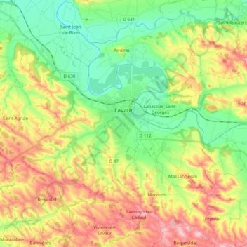 Mapa topográfico Lavaur, altitud, relieve