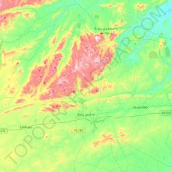 Mapa topográfico Belo Jardim, altitud, relieve