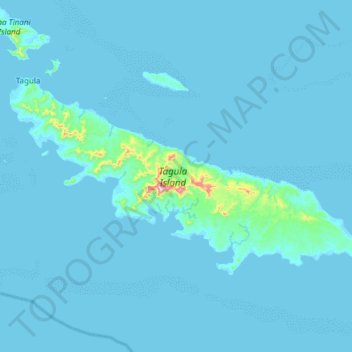 Mapa topográfico Tagula Island, altitud, relieve